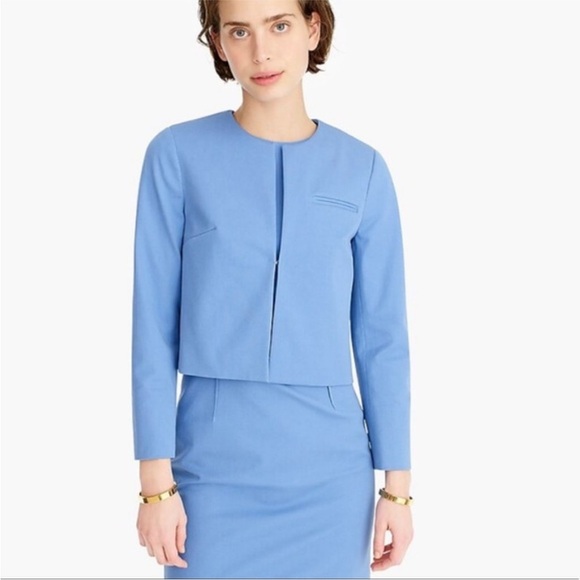 JCrew Women’s 365 Cropped Collarless Blazer in Light Blue - Picture 2 of 10